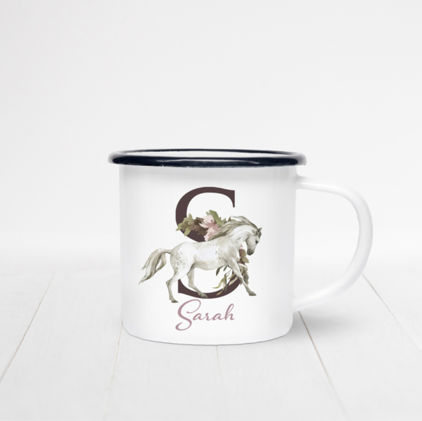 Personalised Enamel Mug - Horse with Initial - Image 2
