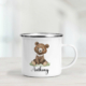 Silver rim enamel mug featuring a baby bear