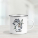 Personalised enamel mug featuring a snow leopard.