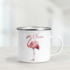 Personalised enamel mug featuring a flamingo