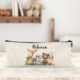 Personalised kids linen pencil case with cute woodland animals print.