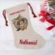 Personalised raccoon Christmas stocking with Merry Christmas.