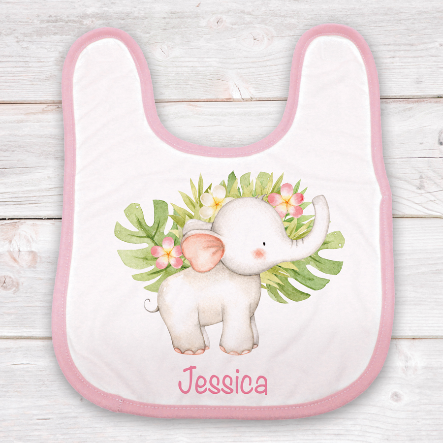 Personalised elephant baby bib.