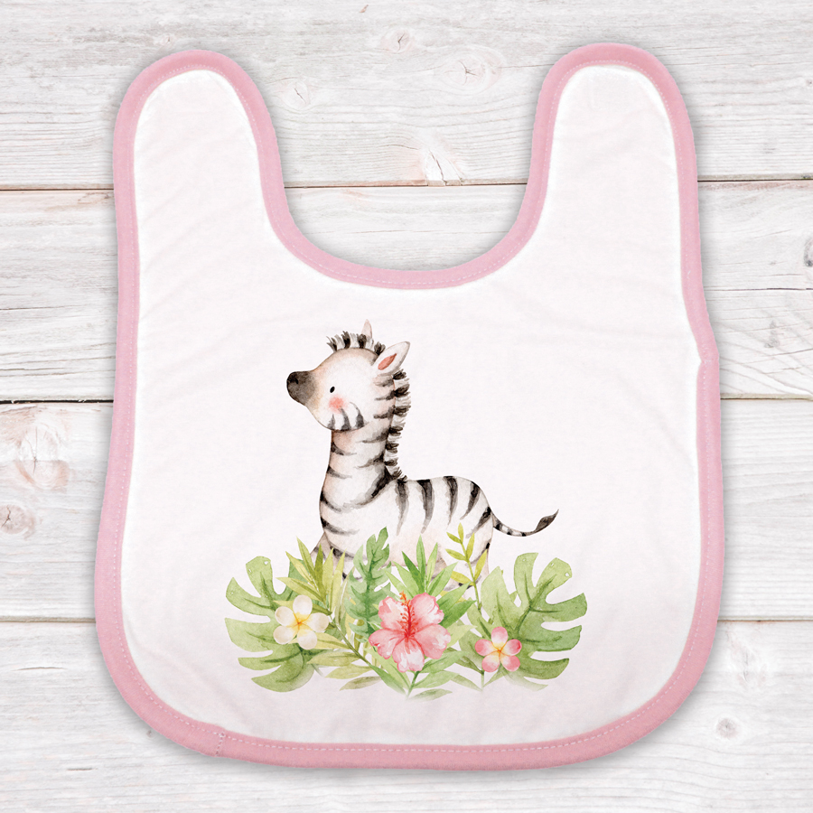 Baby bib featuring a cute zebra.