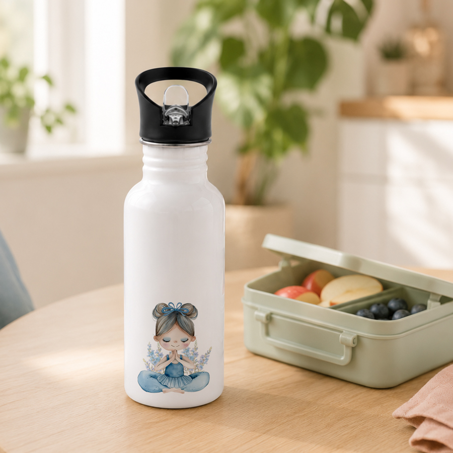 White stainless steel drink bottle featuring a ballerina.