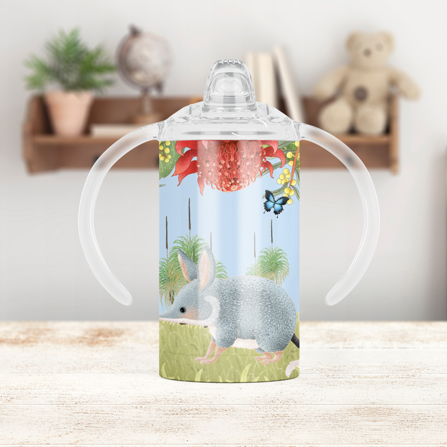 SIppy cup featuring an illustrated bilby.