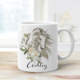Personalised ceramic mug featuring a white horse with roses.