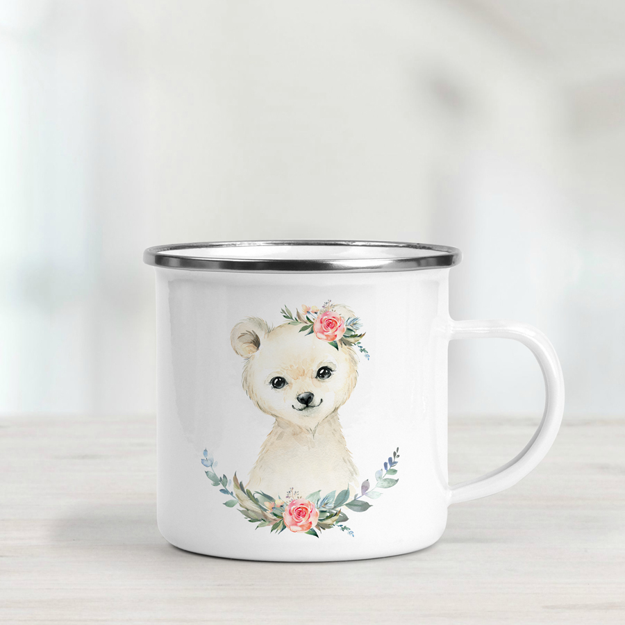 Personalised Polar Bear with Bouquets Enamel Mug - Image 2