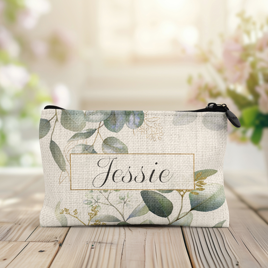 Personalised eucalyptus coin purse.
