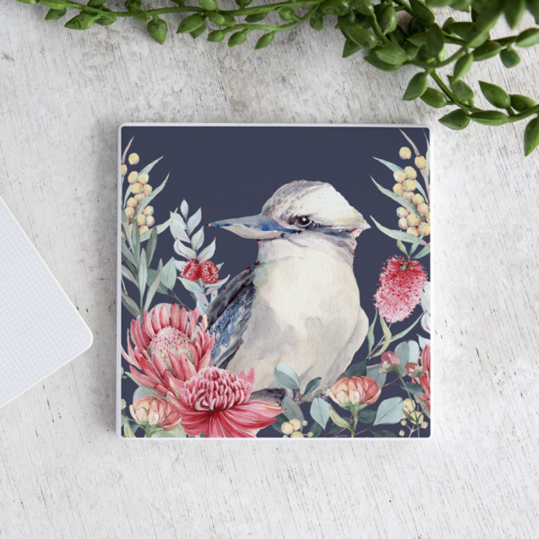 Ceramic coaster with a kookaburra design