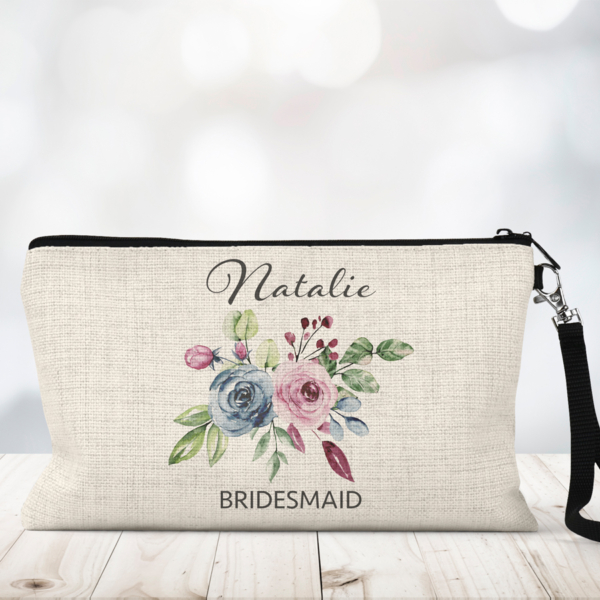 Personalised Cosmetic Bag - Blue And Pink Rose Bouquet - Image 2