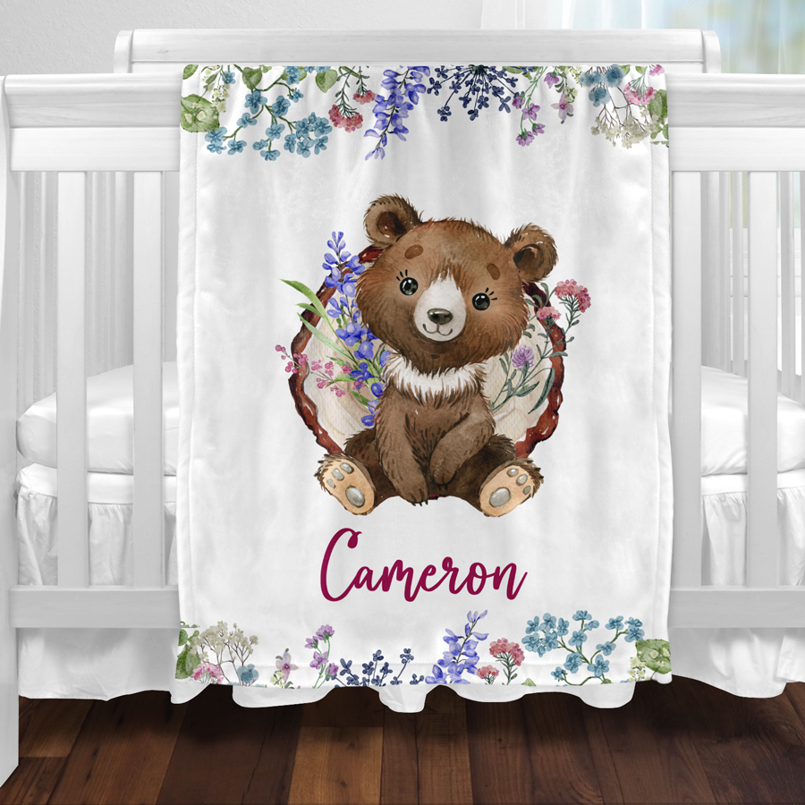 Personalised bear baby blanket.