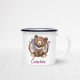 Personalised enamel mug featuring a cute baby bear with flowers.