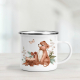 Enamel mug featuring an illustrated bear.