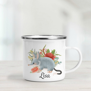 Personalised bilby enamel mug.