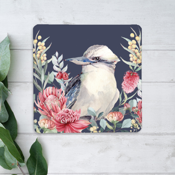 Coaster with a kookaburra design.