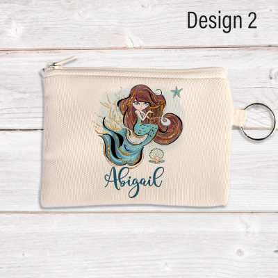 Personalised coin pouch featuring a mermaid with auburn hair.