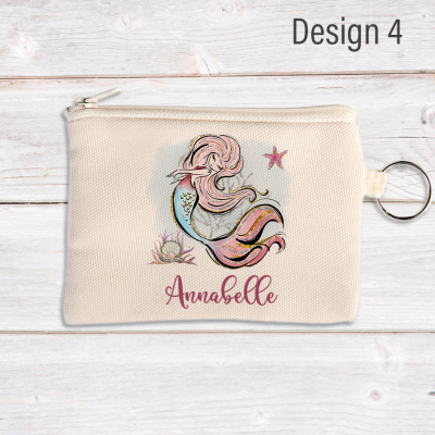 Personalised coin pouch featuring a mermaid with blonde hair.