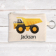 Personalised kids coin purse featuring a dump truck