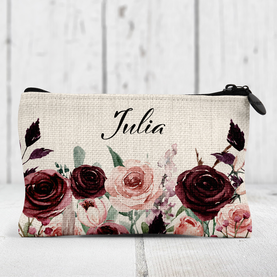 Rose bouquets on a personalised coin purse.