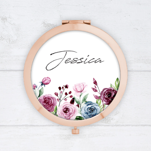 Personalised Compact Mirror - Pink And Blue Rose Blooms - Image 2