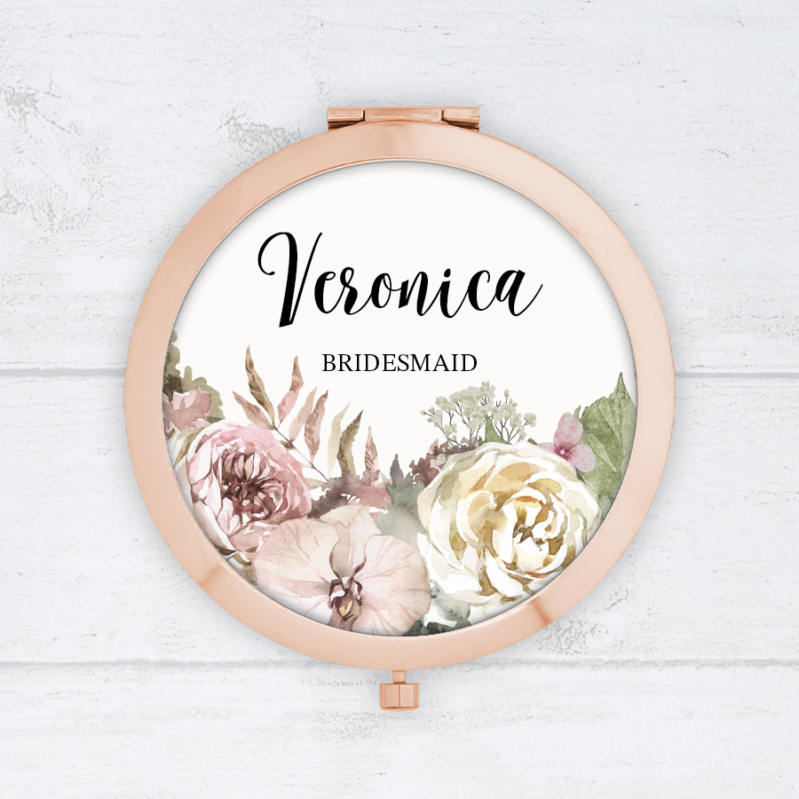 Personalised compact mirror for a bridesmaid gift.