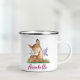 Personalised enamel mug featuring a cute, illustrated deer.
