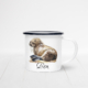 Personalised enamel mug featuring a walrus.