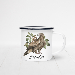 Personalised enamel mug featuring a wedge-tailed eagle.