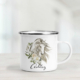 Personalised enamel mug featuring a horse with white roses.