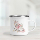 Enamel mug featuring a cute unicorn and bouquet of roses.