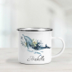 Personalised enamel mug featuring a dolphin.