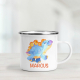 Cute Stegosaurus printed on a personalised enamel mug