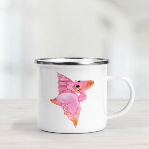 Enamel mug featuring an illustrated pterodactyl