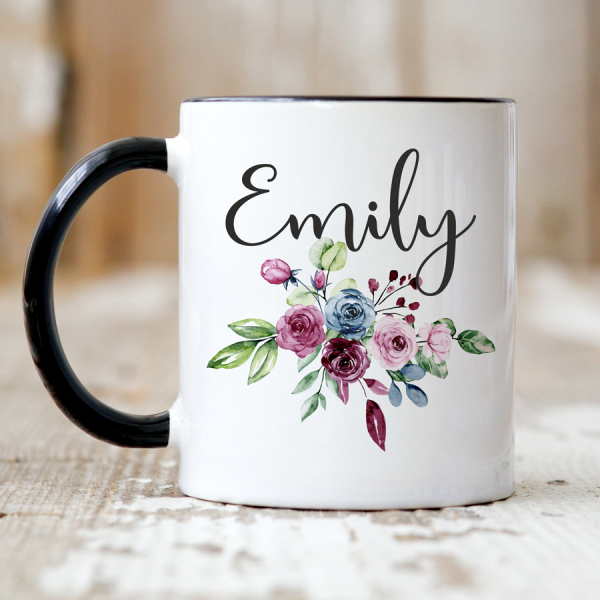 Personalised Mug - Pink And Blue Rose Bouquet