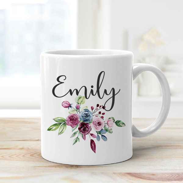 Personalised Mug - Pink And Blue Rose Bouquet - Image 2