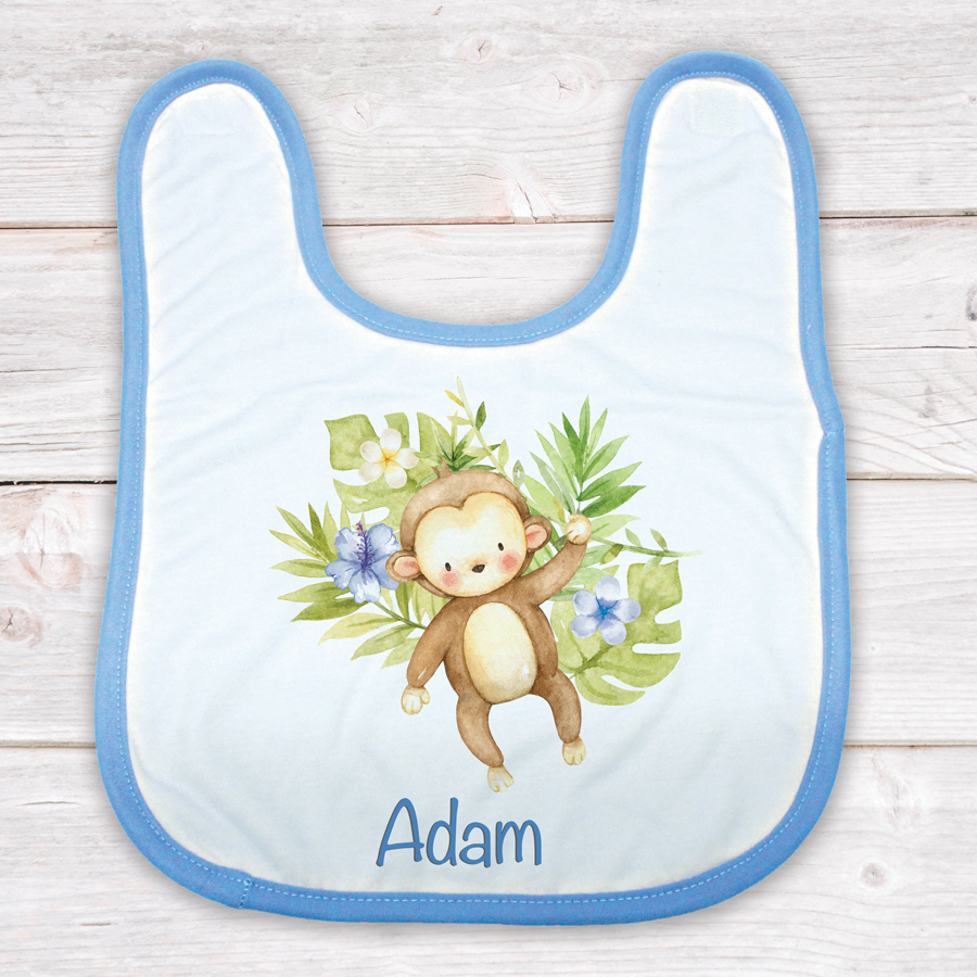 Personalised monkey baby bib.
