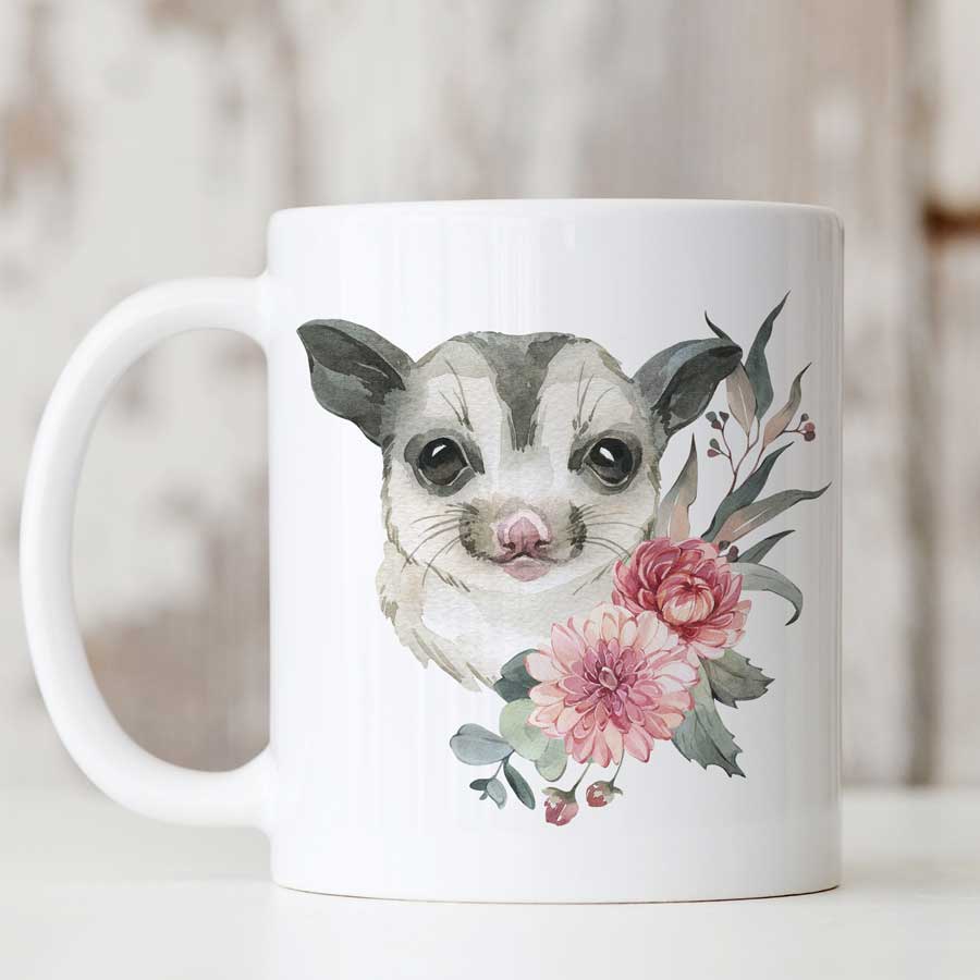 Ceramic mug featuring a sugar glider.