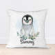 Kids personalised sequin cushion featuring a cute illustrated penguin.