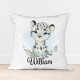 Personalised sequin cushion with a baby snow leopard.