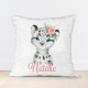 Personalised sequin cushion with a baby snow leopard.