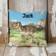 Personalised cushion cover featuring Tyrannosaurus rex.