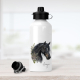Personalised white aluminium water bottle with a black horse.