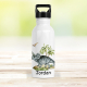 Personalised stainless steel water bottle with straw featuring a Triceratops.