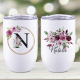 Personalised Wine Tumbler - Pink Rose Bouquet With Initial And Name