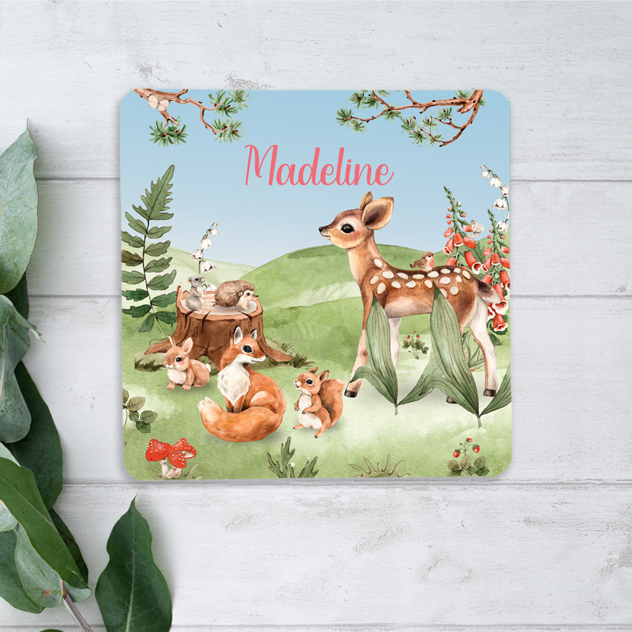Personalised woodland animals coaster.