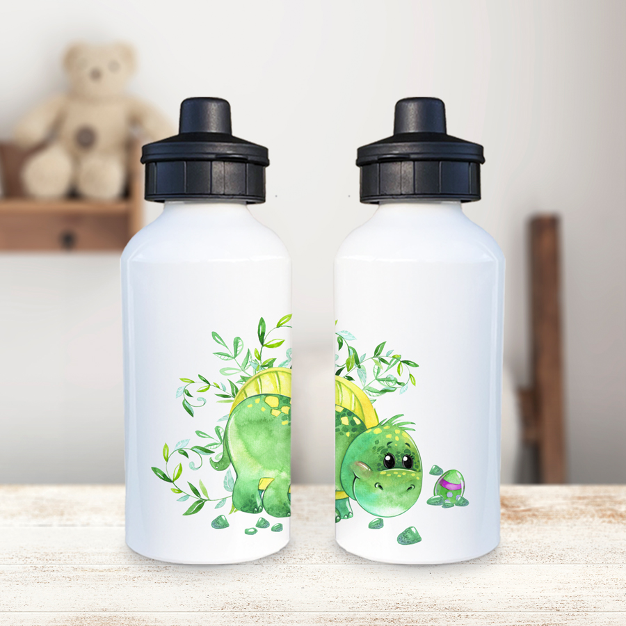 Aluminium drink bottle with a cute Spinosaurus.