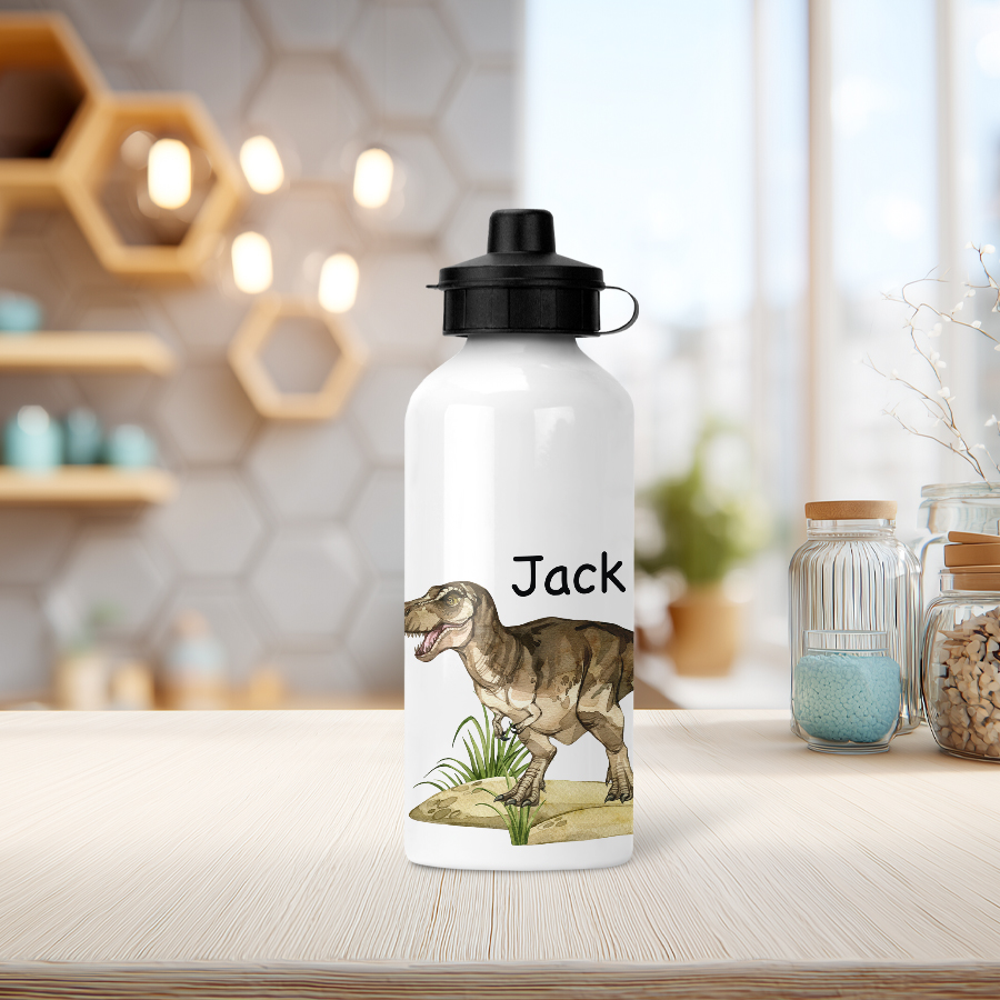 Personalised T -Rex aluminium water bottle.