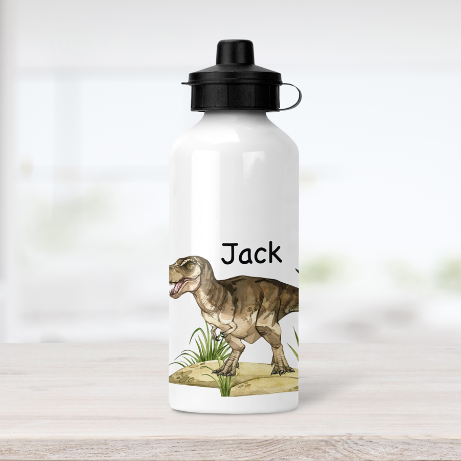Personalised T-Rex water bottle.
