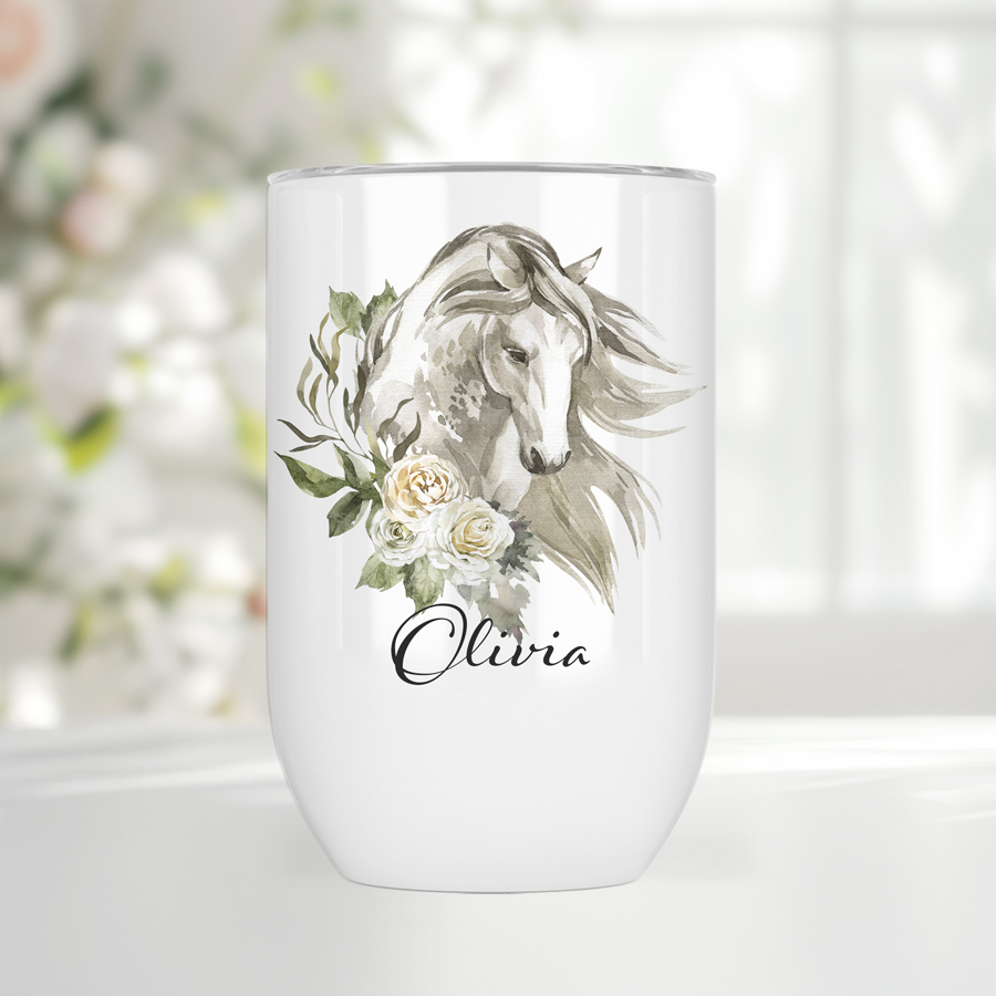 Personalised horse tumbler.